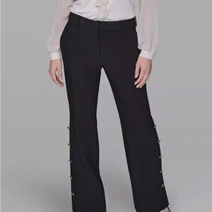 NWOT Women's Karl Lagerfeld Black Straight Leg Pants with Gold Accents Size 8